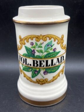 Vintage Fol. Bellad. Ceramic Apothecary Jar Pharmaceutical Vessel Vase Decor USA